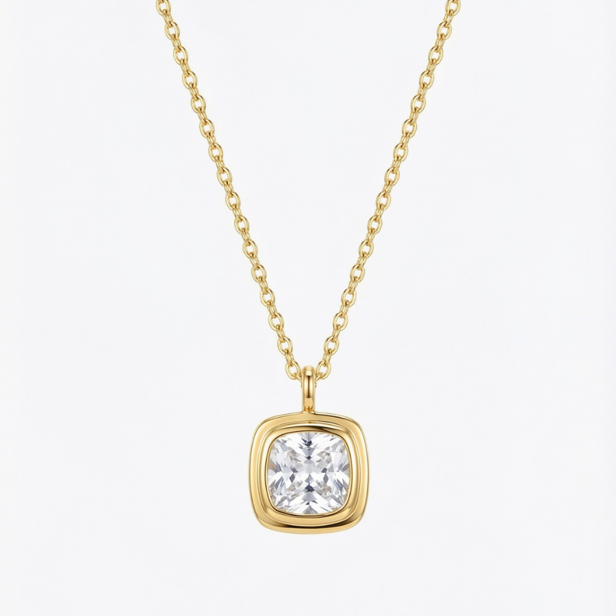 Square Diamond Necklace & Earrings Solitaire Combo Set