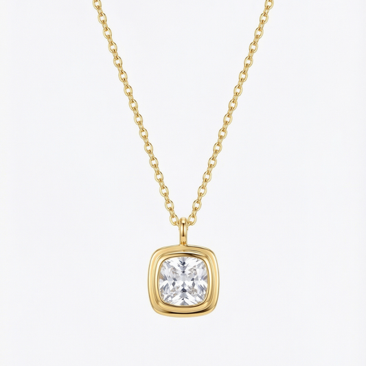 Square Diamond Necklace & Earrings Solitaire Combo Set