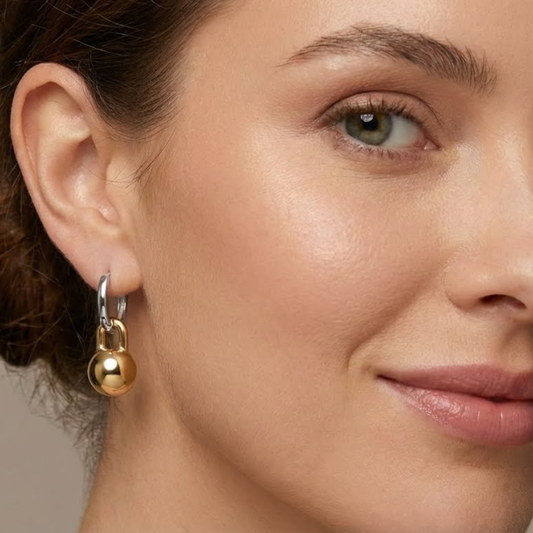 Gold & Silver Polished Globe Earrings