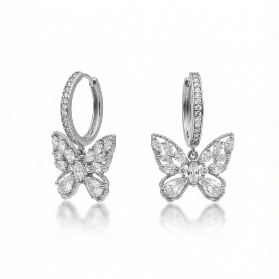 Round Butterfly Necklace & Dangle Hoop Earrings Combo Set