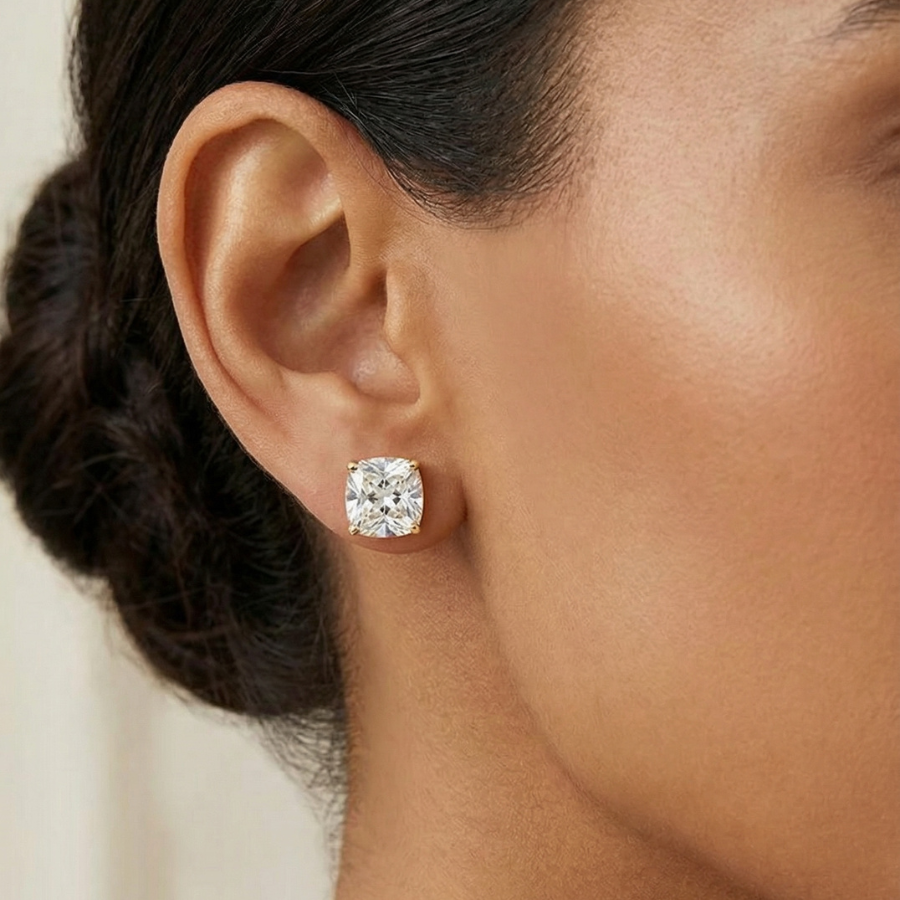 Square Diamond Necklace & Earrings Solitaire Combo Set